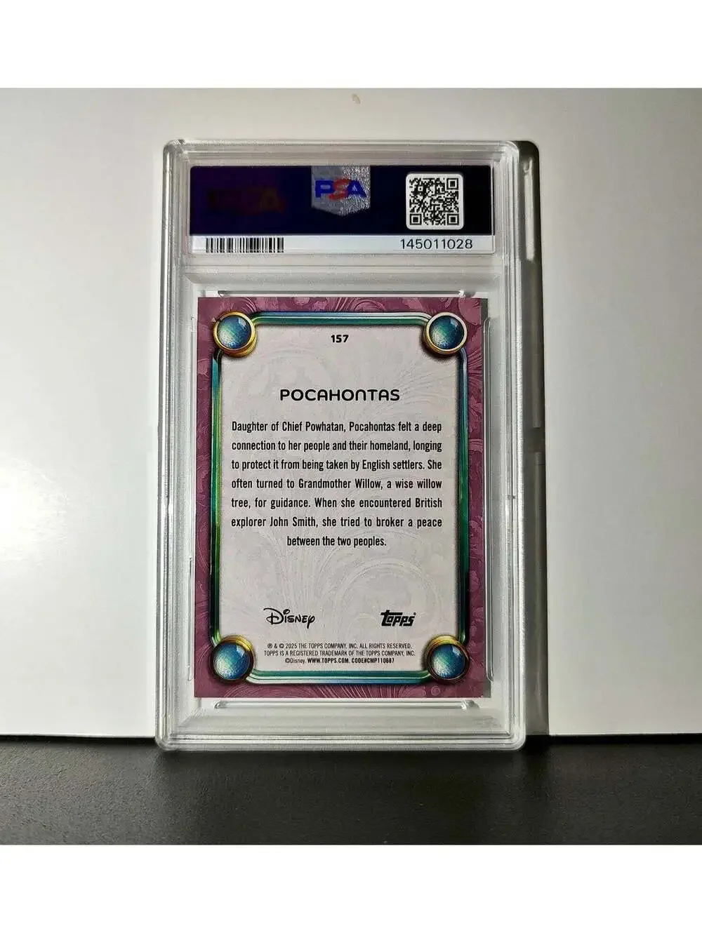 Pocahontas 2025 Topps Disney Cartoon Princess #157 Card Pocahontas PSA 9 MT